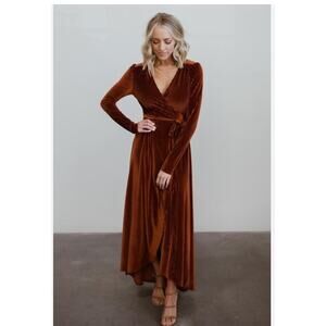 Baltic Born Size Small Velvet jada Spice orange long Sleeve Wrap Maxi Dress fall